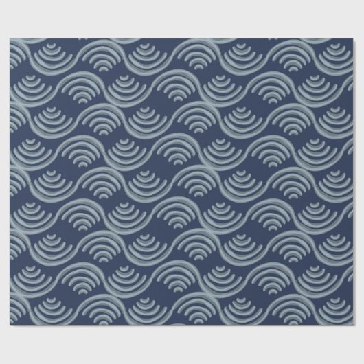 GIFT WRAPPING PAPER BLUE JAPANESE WAVE PATTERN GESCHENKPAPIER (Flach)