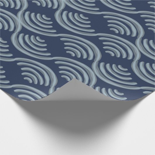GIFT WRAPPING PAPER BLUE JAPANESE WAVE PATTERN GESCHENKPAPIER (Ecke)