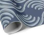 GIFT WRAPPING PAPER BLUE JAPANESE WAVE PATTERN GESCHENKPAPIER (Rolleneckpunkt)
