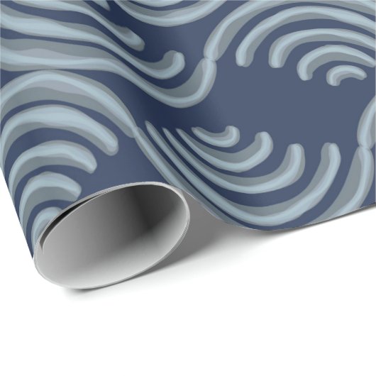 GIFT WRAPPING PAPER BLUE JAPANESE WAVE PATTERN GESCHENKPAPIER (Rolleneckpunkt)