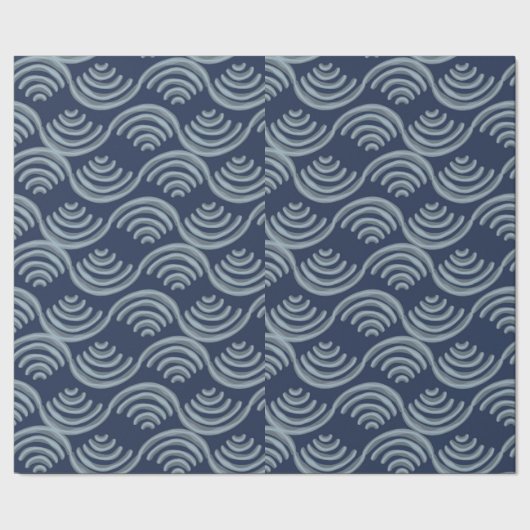 GIFT WRAPPING PAPER BLUE JAPANESE WAVE PATTERN GESCHENKPAPIER (Saum)
