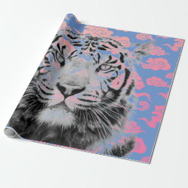 GIFT WRAPPING TIGER MIT PINK JAPANESE CLOUDS GESCHENKPAPIER