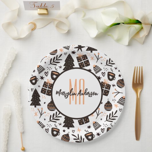 GIFTS CHRISTMAS BÄUME & ORNAMENTS PATTERN MONOGRAM PAPPTELLER (Hochzeit)