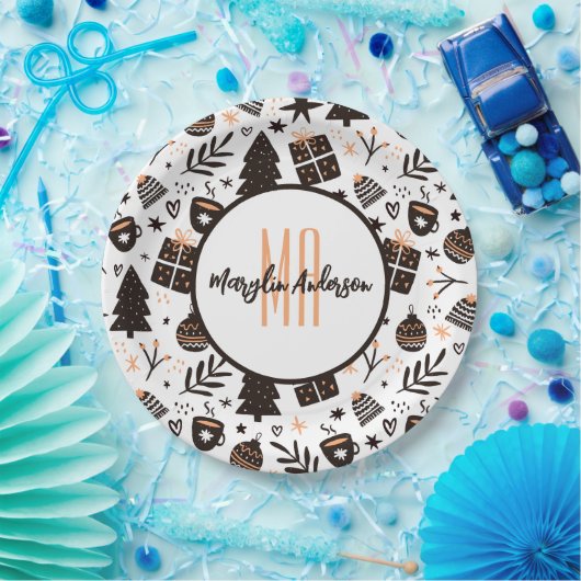 GIFTS CHRISTMAS BÄUME & ORNAMENTS PATTERN MONOGRAM PAPPTELLER (Party)