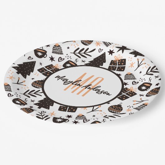 GIFTS CHRISTMAS BÄUME & ORNAMENTS PATTERN MONOGRAM PAPPTELLER (Schrägansicht)