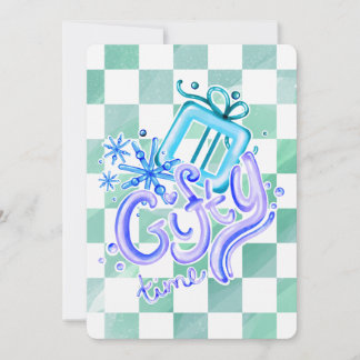 Gifty Time Blue Purple Checkerboard Christmas Feiertagskarte