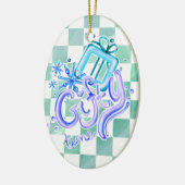 Gifty Time Blue Purple Checkerboard Oval Keramik Ornament (Links)