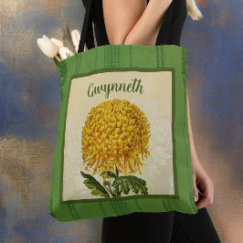 Gigant-Chrysanthemum mit grünem Vintagen Damask Tasche