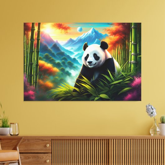 Gigant Panda im Bambuswald auf dem Berg Leinwanddruck (Insitu (Wohnzimmer))
