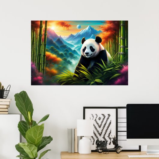 Gigant Panda im Bambuswald auf dem Berg Poster (Heimbüro)