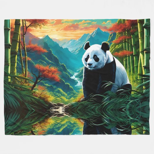 Gigant Panda im farbenfrohen Bambuswald Fleecedecke (Vorderseite (Horizontal))