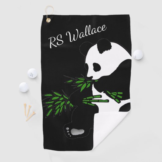 Gigant Panda Monogram oder Name Black Golfhandtuch (Insitu)