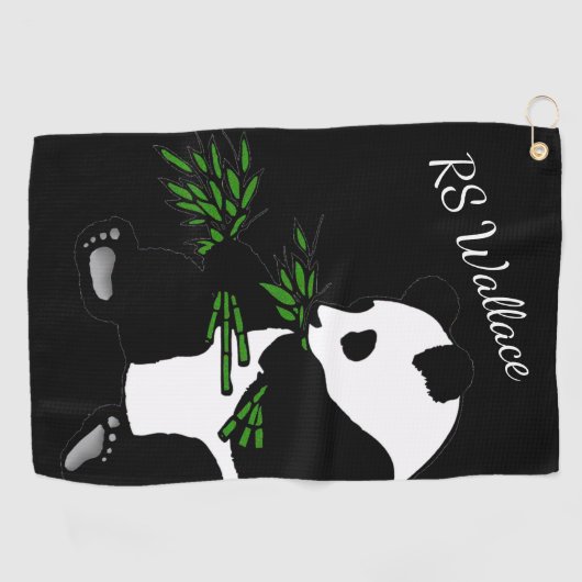 Gigant Panda Monogram oder Name Black Golfhandtuch (Horizontal)