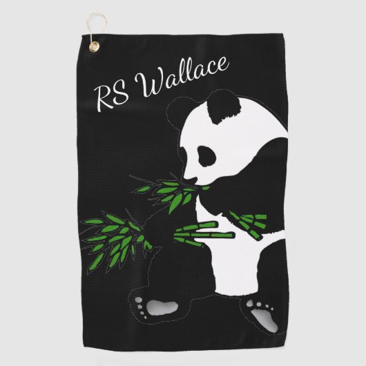 Gigant Panda Monogram oder Name Black Golfhandtuch (Vorderseite)