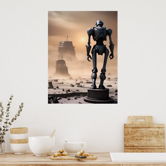 Gigant-Roboterstatue in Abgeschiedenen Wasteland A Poster (Küche)