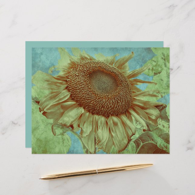 Gigant Sonnenblume Aquamarin Gelb Grün Vintag (Vorderseite/Rückseite Beispiel)