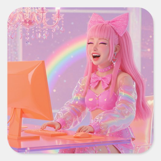 Giggle Code Energy Quadratischer Aufkleber (Vorderseite)