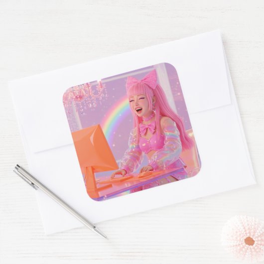 Giggle Code Energy Quadratischer Aufkleber (Umschlag)