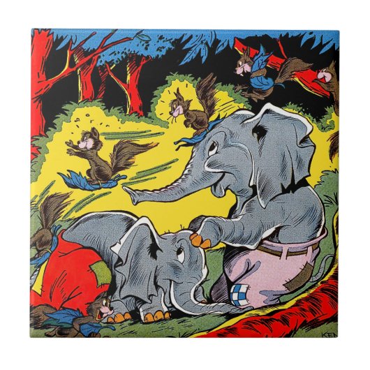 Giggle Elephant Animal Vintag Comic Fliese (Vorderseite)