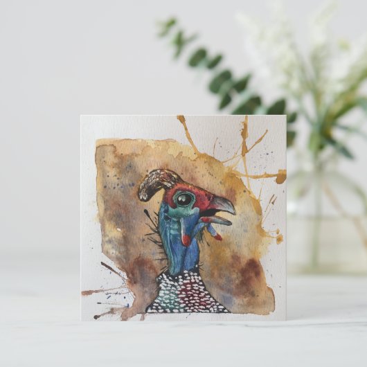 Giggling Guinea Fowl Postkartenart notecard Dankeskarte (Stehend Vorderseite)