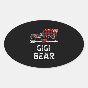 Gigi Bear Christmas Pajama Red Pläd Buffalo Ovaler Aufkleber