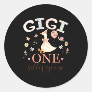 Gigi des ein verrückten Gänse 1. Geburtstag Mädche Runder Aufkleber