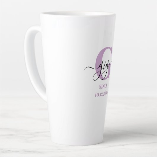 Gigi Elegant Script Monogram Lilac White Milchtasse (Linke Ecke)