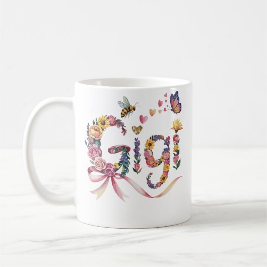 Gigi Grandma T-Shirt – Floral Name Tee with Bow – Kaffeetasse (Links)