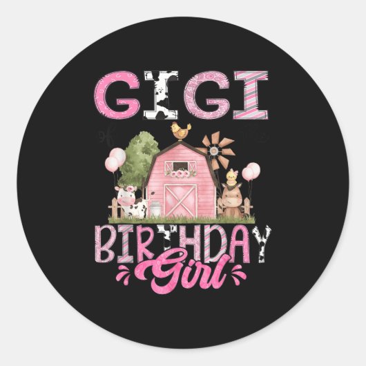 Gigi Of The Birthday Girl Cute Farm Cow Birthday G Runder Aufkleber (Vorderseite)
