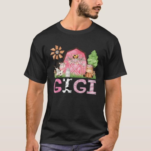 Gigi Pink Farm Animal Birthday Kinder passen Famil T-Shirt (Vorderseite)