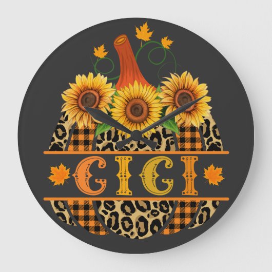 GiGi Pumpkin Leopard Print Sunflower Buffalo Karie Große Wanduhr (Vorderseite)