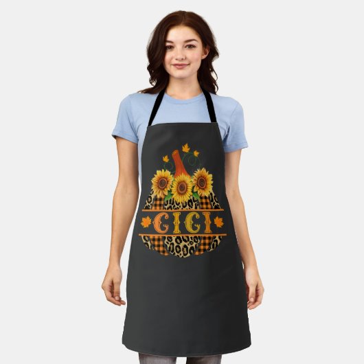 GiGi Pumpkin Leopard Print Sunflower Buffalo Karie Schürze (Getragen)