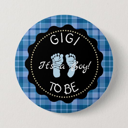 GIGI to be Blue Kariert Baby Showknopf Button (Vorderseite)