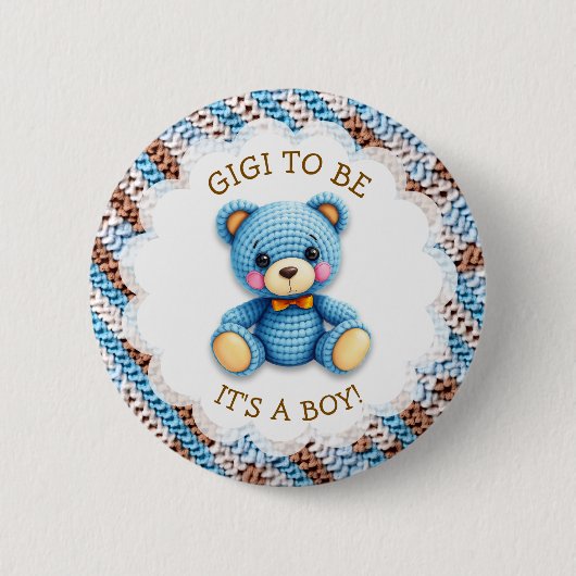 Gigi To Be | Crochet Teddy Bear Baby Shower  Button (Vorderseite)
