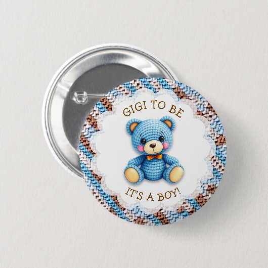 Gigi To Be | Crochet Teddy Bear Baby Shower  Button (Vorne & Hinten)