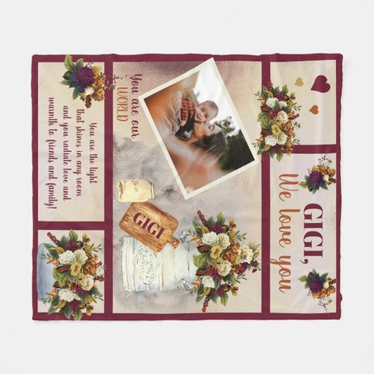 Gigi We Liebe You Foto Fall Floral | Skripttext Fleecedecke (Vorderseite (Horizontal))