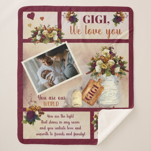 Gigi We Liebe You Foto Fall Floral | Skripttext Sherpadecke (Vorderseite)