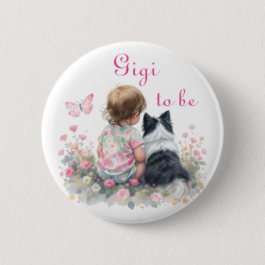 Gigi wird | Rosa Baby- und Welpen-Baby-Shower Button (Vorderseite)
