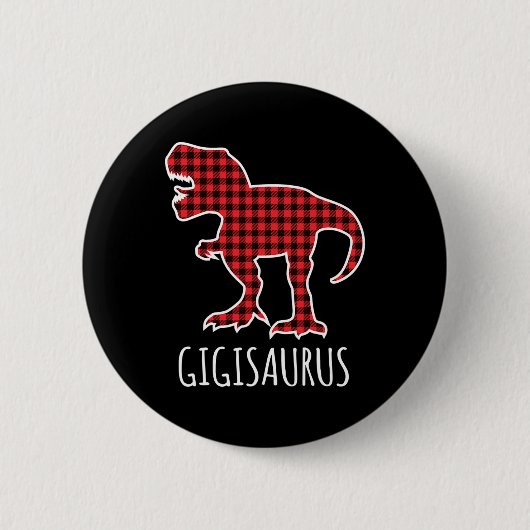 Gigisaurus Büffel Kariert Dinosaurier Lustig Passe Button (Vorderseite)