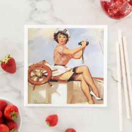 Gil Elvgren Button Up Tragen Kapitän Hut Binocular Serviette