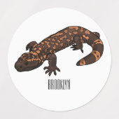 Gila Monster Cartoon Illustration Etiketten (Design 1)