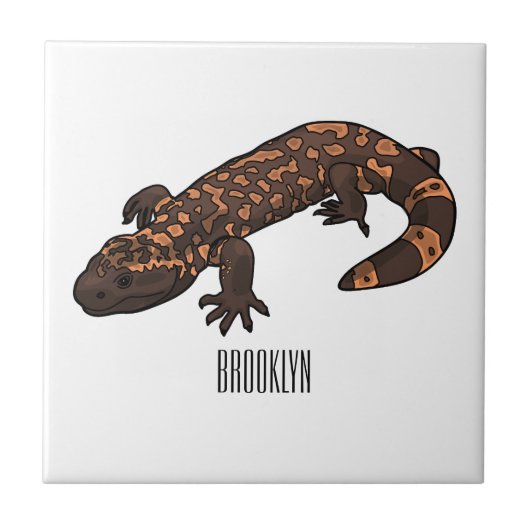 Gila Monster Cartoon Illustration Fliese (Vorderseite)