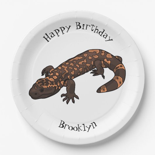 Gila Monster Cartoon Illustration Pappteller (Vorderseite)