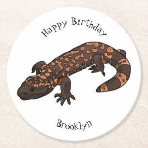 Gila Monster Cartoon Illustration Runder Pappuntersetzer