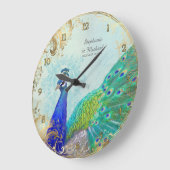 Gilded Age Peacock Feathers Imitate Gold Leaf Vint Große Wanduhr (Winkel)