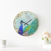 Gilded Age Peacock Feathers Imitate Gold Leaf Vint Große Wanduhr (Zuhause)