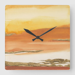 Gilded Amber I v2 Abstract Print Quadratische Wanduhr
