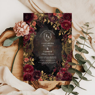 Gilded Antique Frame mit Burgundy Blooms Einladung