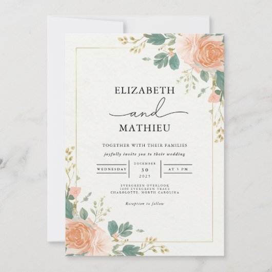 Gilded Apricot Bloom Arch Wedding Einladung (Vorderseite)