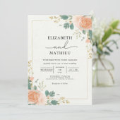 Gilded Apricot Bloom Arch Wedding Einladung (Stehend Vorderseite)